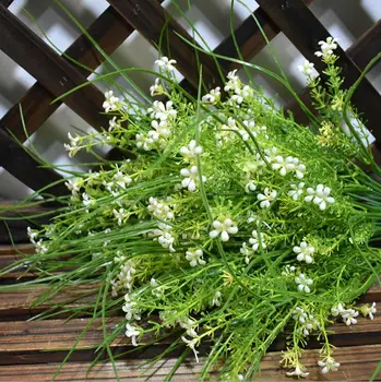 

5pcs white little star flower with long leaf bunch artificial flower greenery plant fake flowers plastic green plant