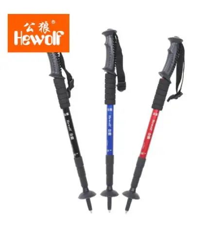 

Hewolf Outdoor Straight Handle Aluminum Alloy cane Four Quarter Retractable Super Light Mountain Staff Camping Hiking Stick