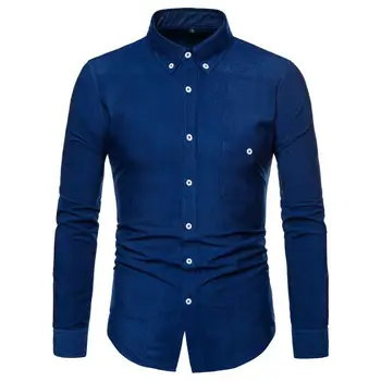 

Men's Denim Blue Plus Size Shirt Men Slim Fit Long Sleeve Corduroy Men Shirt