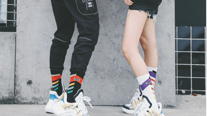 Цветные баскетбольные Носки для скейтбординга Ins в уличном стиле, модные хлопковые носки в стиле хип-хоп, носки без пятки для молодых мужчин и женщин