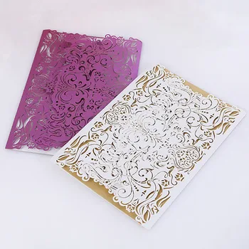 

20pc/lot Wedding Invitation Card Laser Cutting Elegant Lace Invitation Envelope Paper White Purple For Wedding Birthday Event