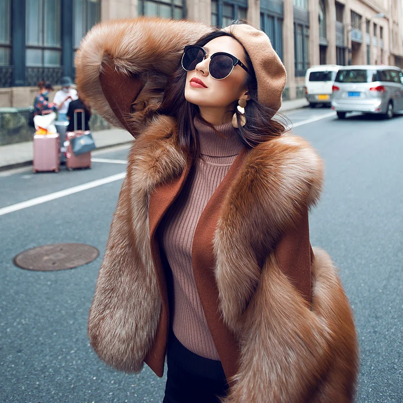 Top quality whole skin real fox fur warm coat for women 2018