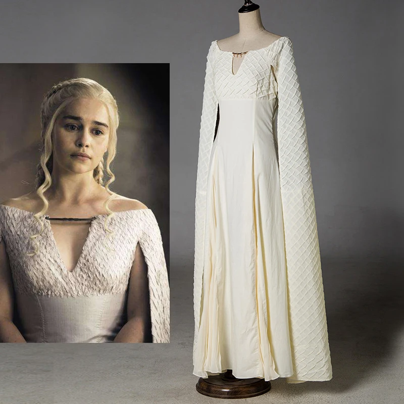 

Daenerys Targaryen Dress Game of Thrones 5 Sexy Cosplay Costumes White Long Halloween Party Dress Ball Gowns for Women Lady