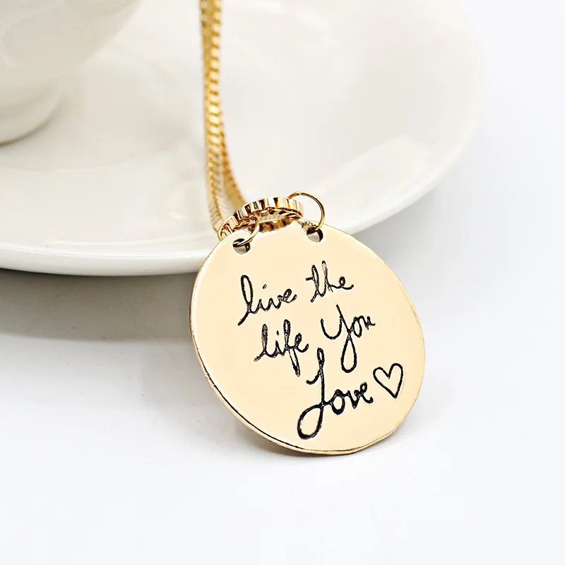 Женское Ожерелье Live the life you love круглый металлический кулон с золотым и серебряным