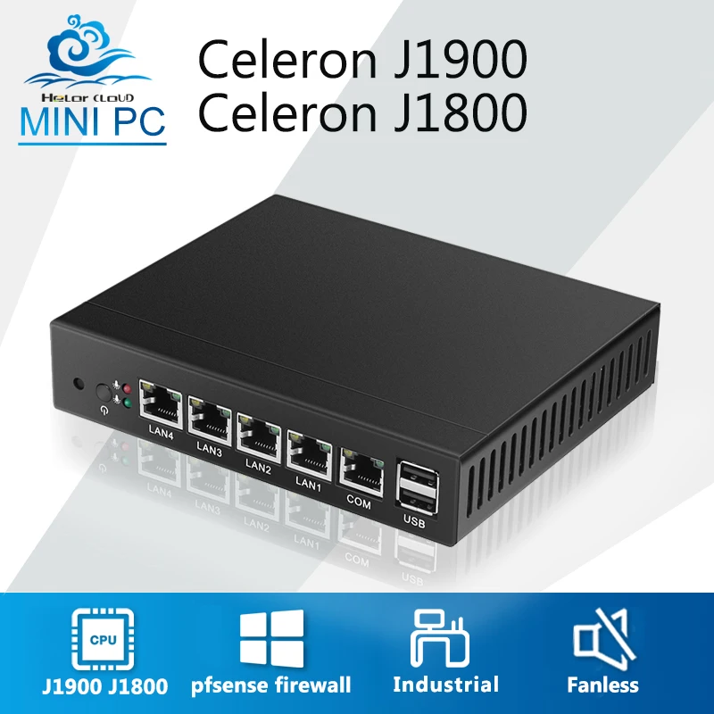 Mini PC Fanless 4 LAN Router Firewall Celeron J1900 Quad