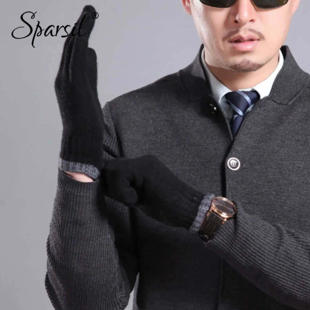 

Sparsil Men Autumn Winter Full Finger Cashmere Gloves Wrist Wrap Hand Warmer Knit Wool Glove Male 5 Fingers Short Mittens