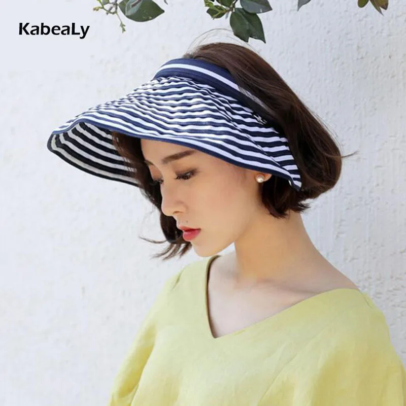 Spring Korean Summe Striped Hats For Women Chapeau Femme Big Wide Brim
