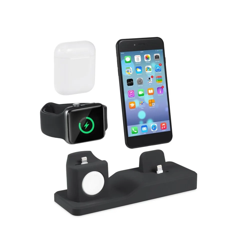 

3 in 1 Charging Dock Holder For Iphone X Iphone 8 Iphone 7 Iphone 6 Silicone charging stand Dock Station For Apple watch Airpods