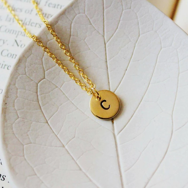 Gold Initial Necklace Stainless Steel 26 Handstamped Monogram Jewelry Gift Ideas For Her,Best Friend,Mom ,Bridesmaid Or Sister