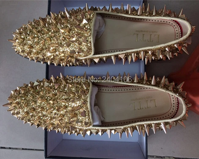 LTTL-2017-New-Men-Shinny-Glitter-flats-shoes-BLACK-Sliver-Gold-spiked-mens-loafers-slip-on