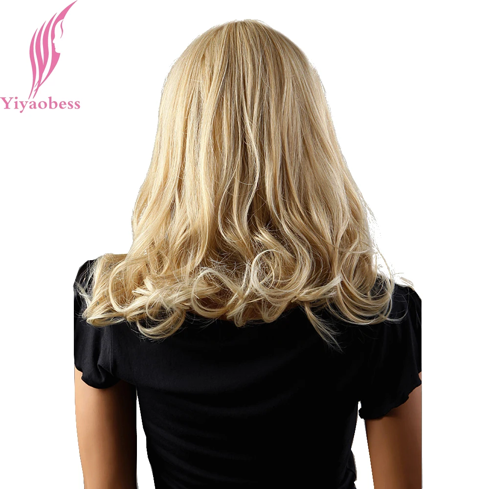 Yiyaobess 16 дюймов микс золотой средней длины волнистые парики для женщин японское волокно синтетические натуральные волосы парик с челкой