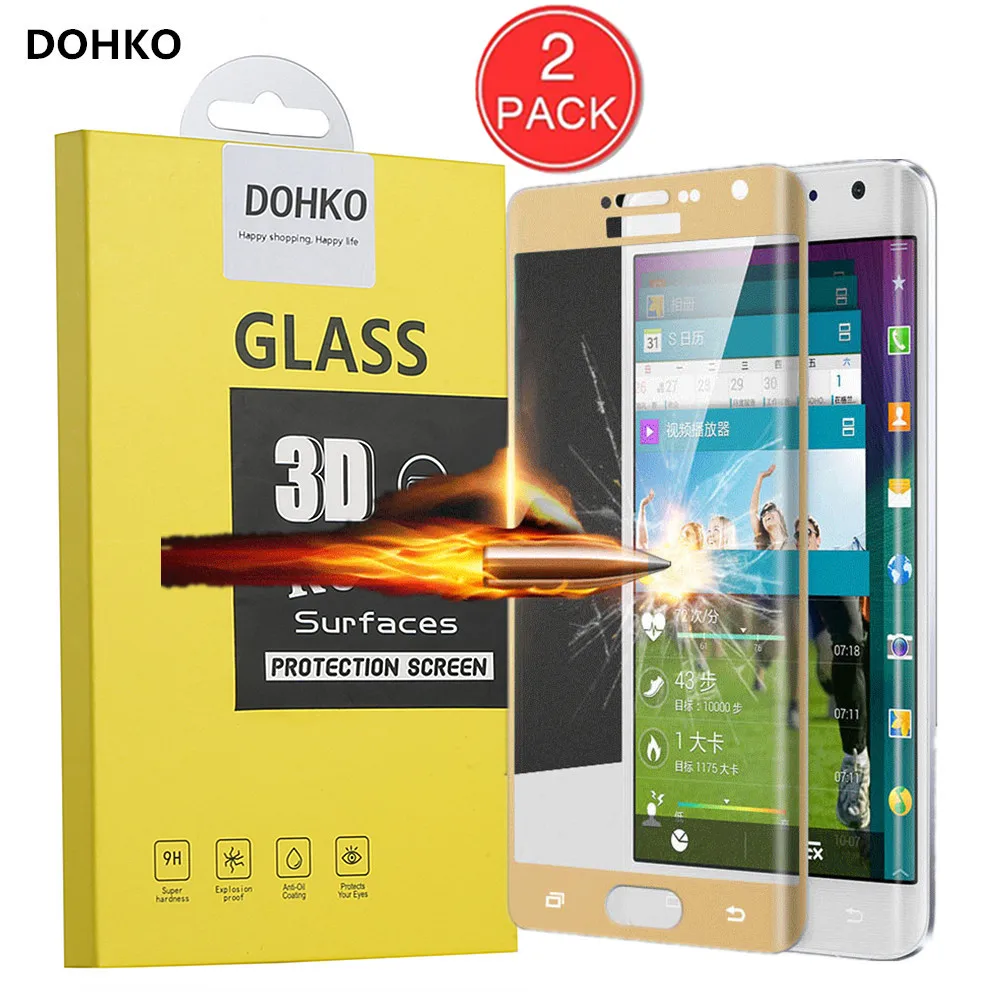 

2 PACK Toughened Glass For Samsung Galaxy Note Edge N9150 9H Full Cover 3D Curved Tempered Glass Screen Protector Round