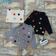 Детский свитер Хлопковый вязаный кардиган, верхняя одежда для маленьких мальчиков и девочек, детский теплый свитер с помпонами, детская трикотажная одежда