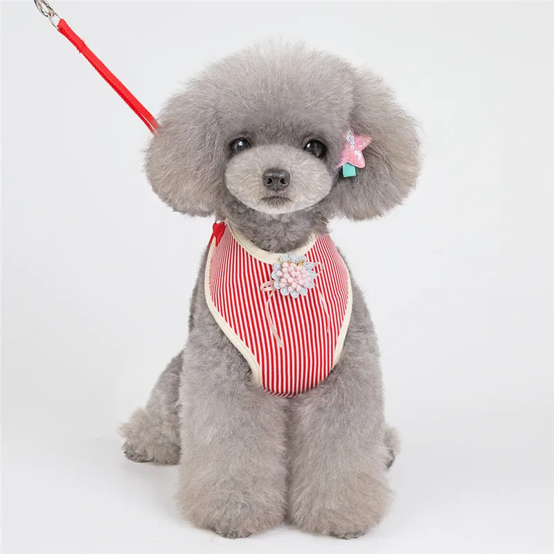 Модный клетчатый цветок поводок для маленькой собаки для собак Регулируемый Щенок Чихуахуа Мопс ремни жилет для животных шлейка и поводок нагрудный ремень - Цвет: Stripe Red
