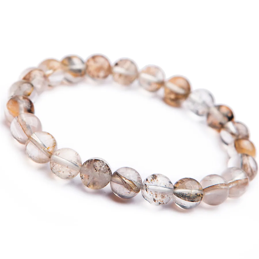 

Natural Petrified Wood Rarest Crystal Tree Leaf Beads Bracelet Women Female Stretch Crystal Round Bead Bracelet 8mm