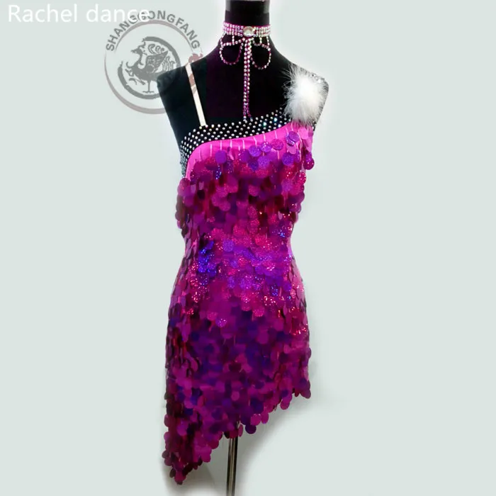 

Sequins Latin Dancing Clothing Harnessed shoulder Style Back Open Sleeveless Samba Tango Dance Costumes Tassel Latin Dance Dress