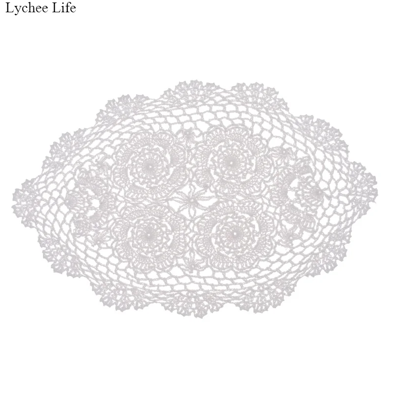 Lychee Life Cotton Hand Crochet Doily Oval Table Placemat Vintage