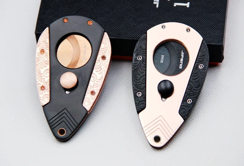 

JiFENG Good-grade Cigar Cutter Fine Engraving Fashion Cigar Scissors Stainless Steel Double Blade Smoke Accessories Gift Box