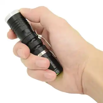 

Portable LED Flashlight Mini Penlight with Clip XPE Q5 Zoom Torch Light for Camping Fishing Power by 14500/AA Battery