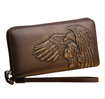 

New Fashion Genuine Leather Casual Clutch Men's Wallet Long Clutch Personality Zip Embossed Large Wallets