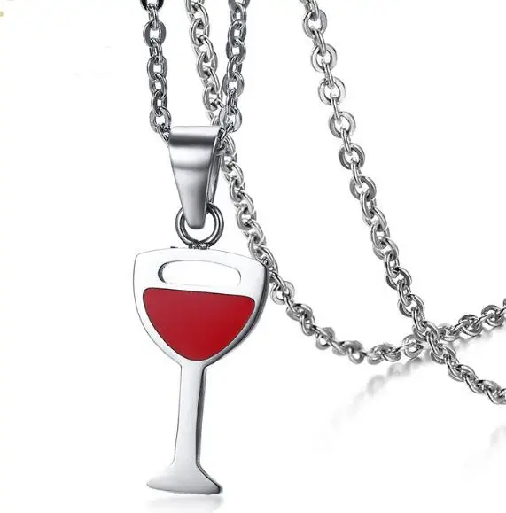 Fate love jewelry Women's Red Wine Glass Necklace Pendant Stainless