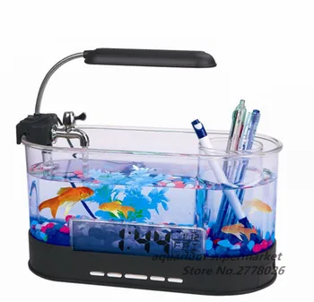 

Aquarium Black White USB Mini Aquarium Fish Tank Aquarium with LED Lamp Light LCD Display Screen and Clock Small Fish Tank