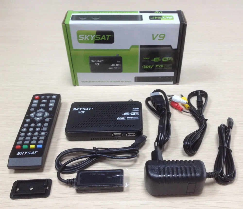 Оригинальный SKYSAT V9 Full 1080P HD FTA спутниковый ресивер + 1 шт. USB WiFi DVB S2 Поддержка Cline Biss