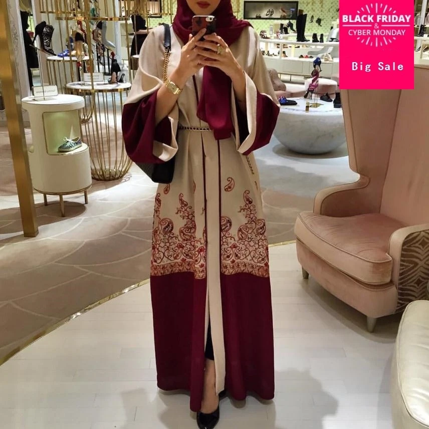 2018 fashion red print Muslim dress Women Abaya Middle East...