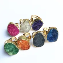 Натуральный камень смешанный цвет натуральный камень кристалл кластер натуральное кольцо золотое с камнем Свадебные танцевальные кольца модные ювелирные изделия