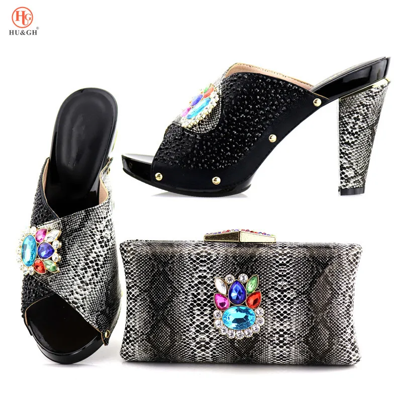 

2018 Bag and Shoes Set Italy Nigerian Shoe and Matching Bags Black Color African Shoe and Bag Set Shoes and Bag Set Italian Sets