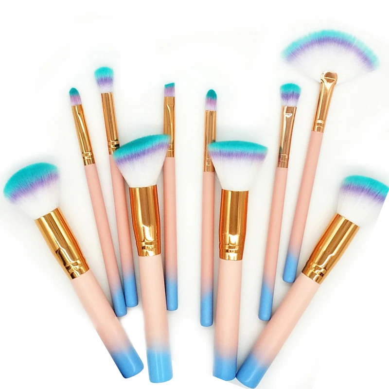 

Professional 10pcs Unicorn Rainbow Hair Makeup Brushes Set Beauty Cosmetic Make Up Tools Eyeshadow Blush Blending Brushes Kits