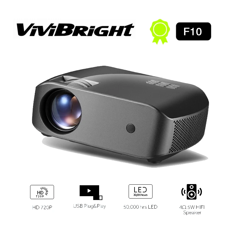 جهاز عرض صغير F10 ، 1280x720 p ، 2800 لومينز ، 3D HD فيديو متعاطي المخدرات ، جهاز عرض (بروجكتور) ليد للمنزل السينما. دعم 1080 p ، HD-IN