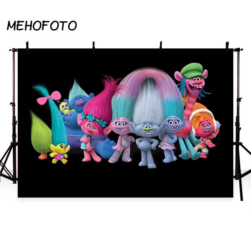 

Trolls Poppy Branch Group Black Wall Baby Shower photo Background birthday party sweet table custom Banner Backdrop photo studio