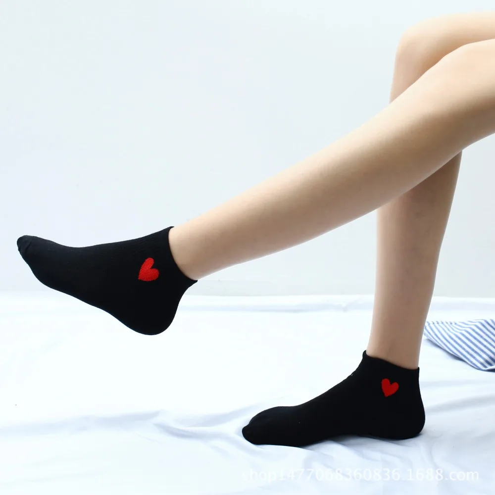 SP& CITY/японские однотонные женские носки с сердечками, милые хлопковые короткие носки в студенческом стиле, Нескользящие дышащие женские носки