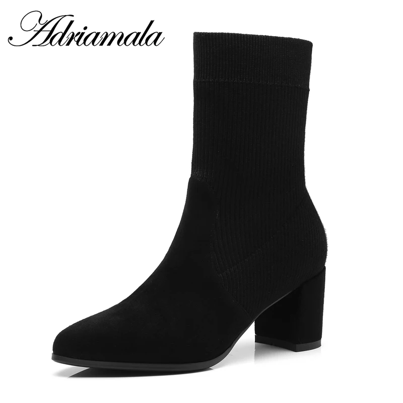 

2018 Kid Suede Ladies High Heel Boots Pointed Toe Strange Style Women Ankle Motorcycle Boots New Fashion Adriamala