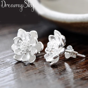 Trendy Silver Color Lotus Flower Earrings For Women Girls Bijoux Femme Gifts Statement Earrings joyas de plata Brincos