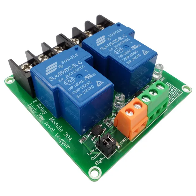 two 2 channel relay module 30A with optocoupler isolation 5V 12V 24V supports high and low