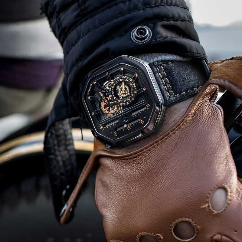 Механические Мужские часы AGELOCER Брендовые мужские спортивные часы черные швейцарские брендовые кожаные Наручные часы 50 м часы для ныряльщика Relogio Masculino