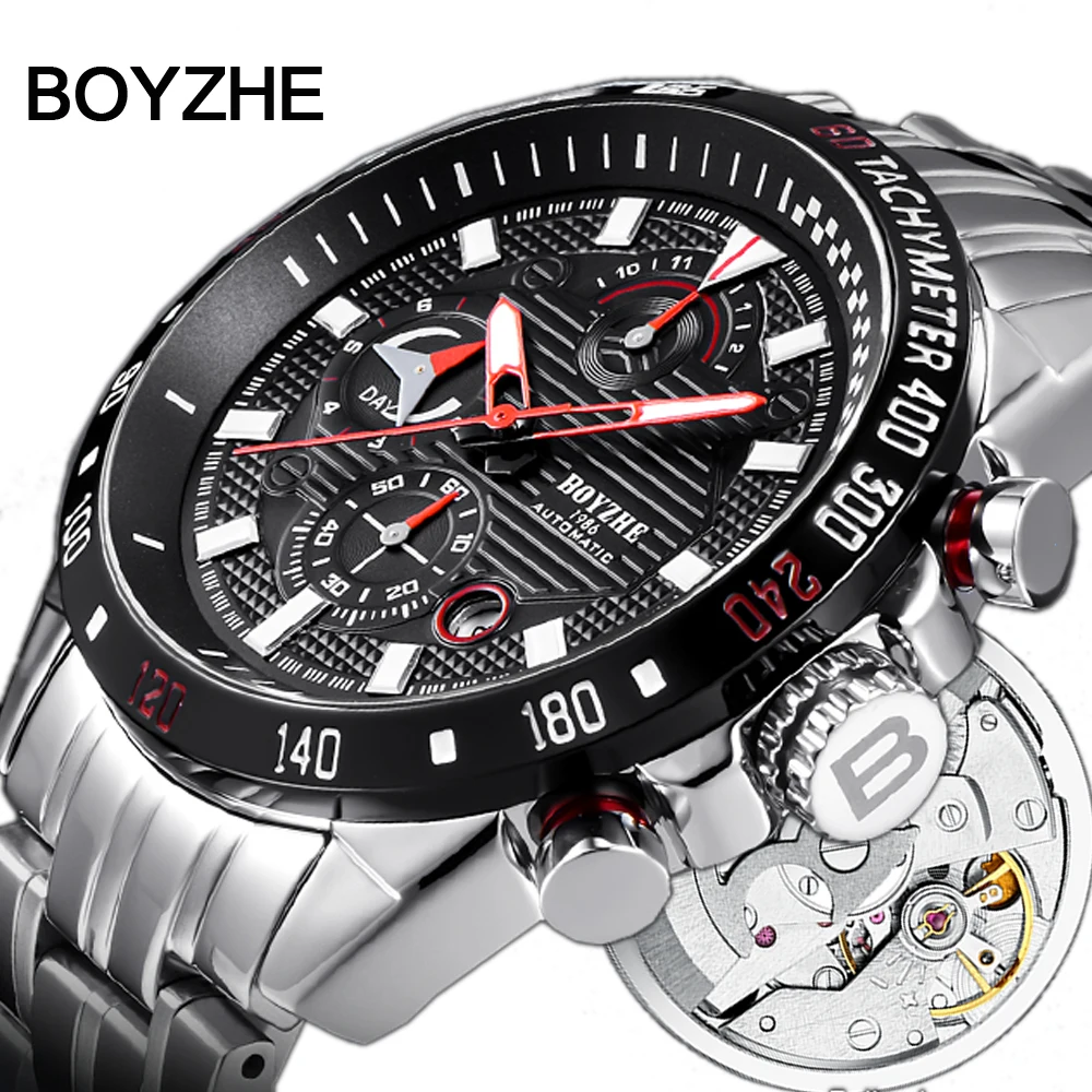 

BOYZHE Men Automatic Mechanical Watches Top Brand Sport Self Winding Watches Steel Military Male Wrist Watch Relogio Masculino