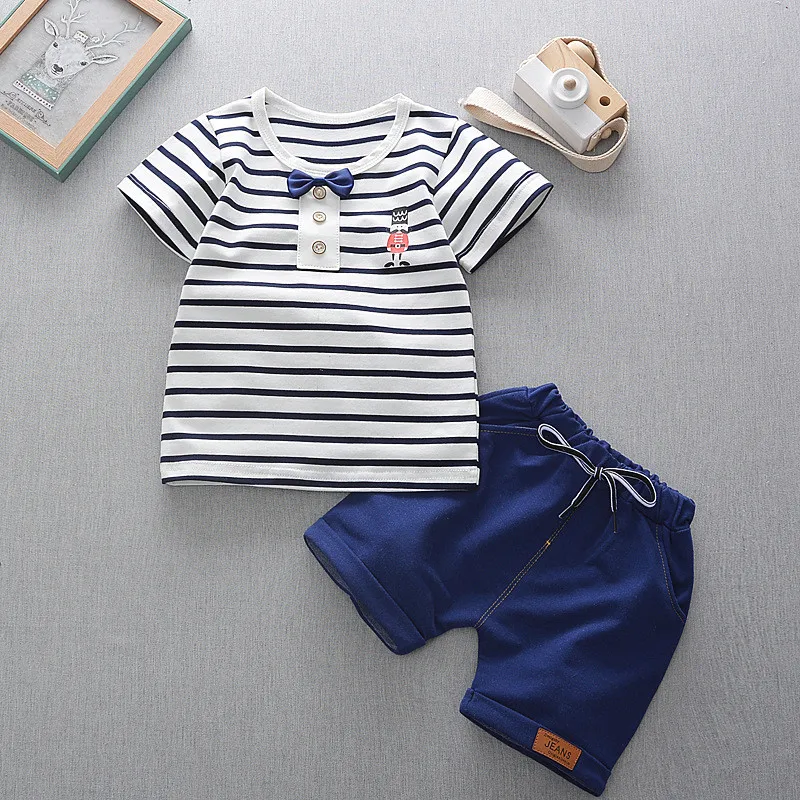 

Toddler Baby Boy Clothes New Sports Suit For A Boy Summer Stripe Printed T-Shirt + Stripe Shorts Children Boys Clothing Set