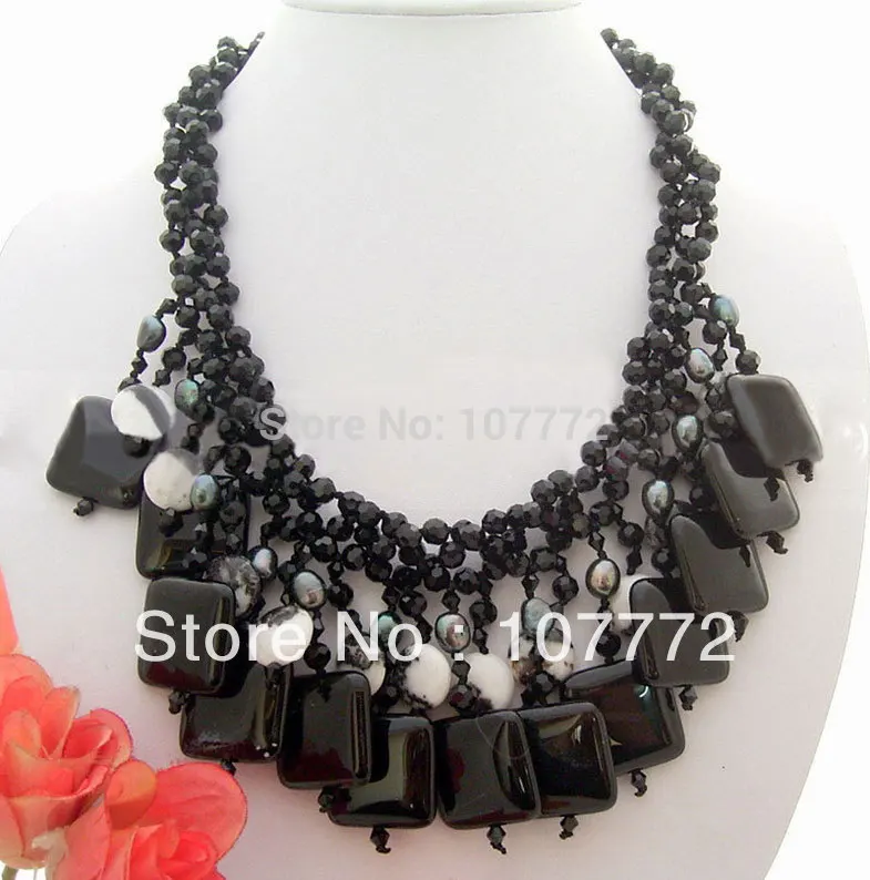 

3 strands Crystal&OnyxNecklace
