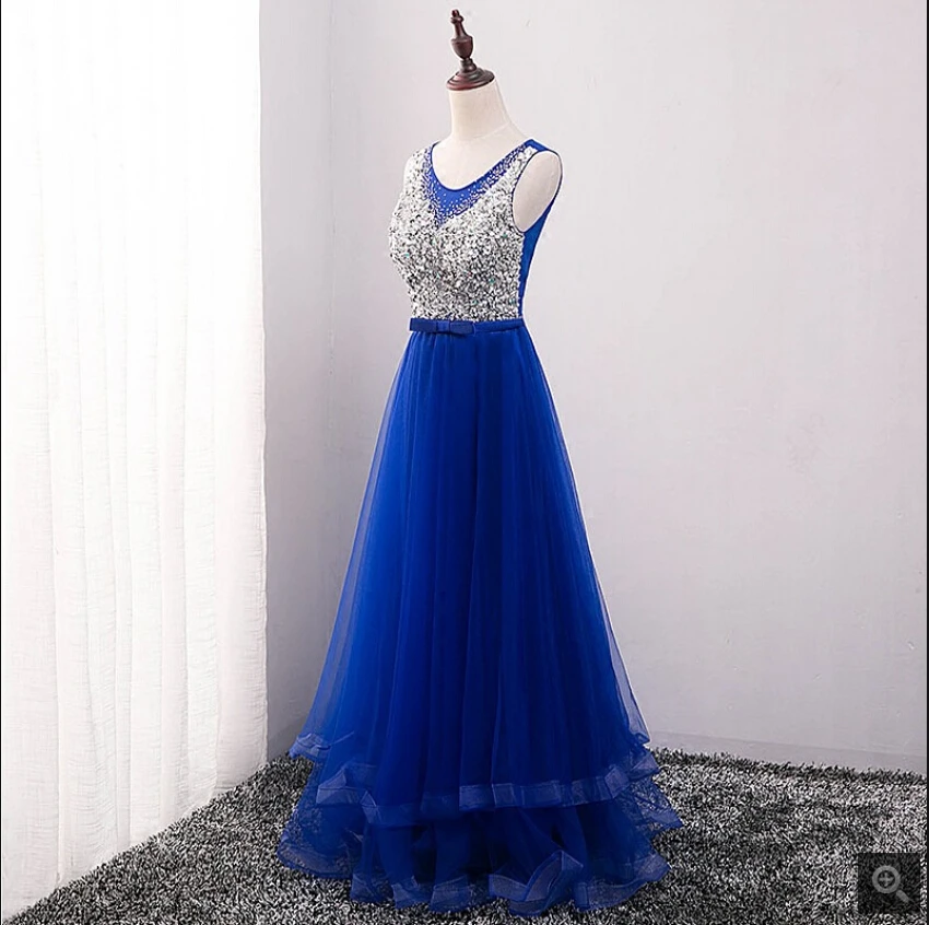 Vestido De Festa Королевский синий трапециевидный бисер кристаллы сверкающие вечернее