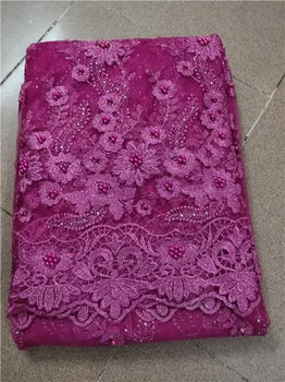 

New Designs African French Lace Fabric High Quality Nigeria French Net Lace 2019 With Stones and Beaded For Women Pink