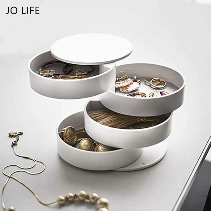 

JO LIFE Home Bracelets Ring Earrings Collection Storage Rack Nordic Style Rotating 4 Layers Jewelry Storage Box