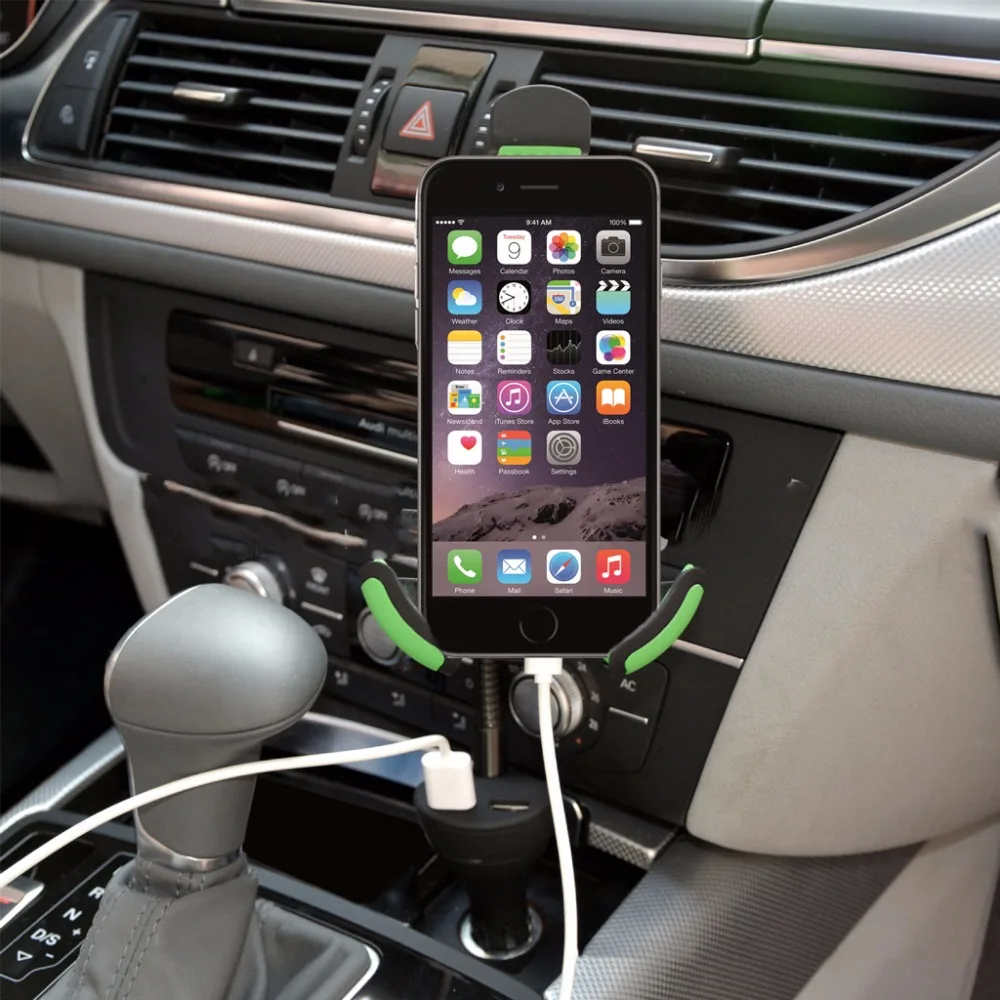 Universal Goose-neck Car Mount Charger Holder with with 2 USB Charging Port Car Charger for 3.5-6.3 Inch Smartphone (8)