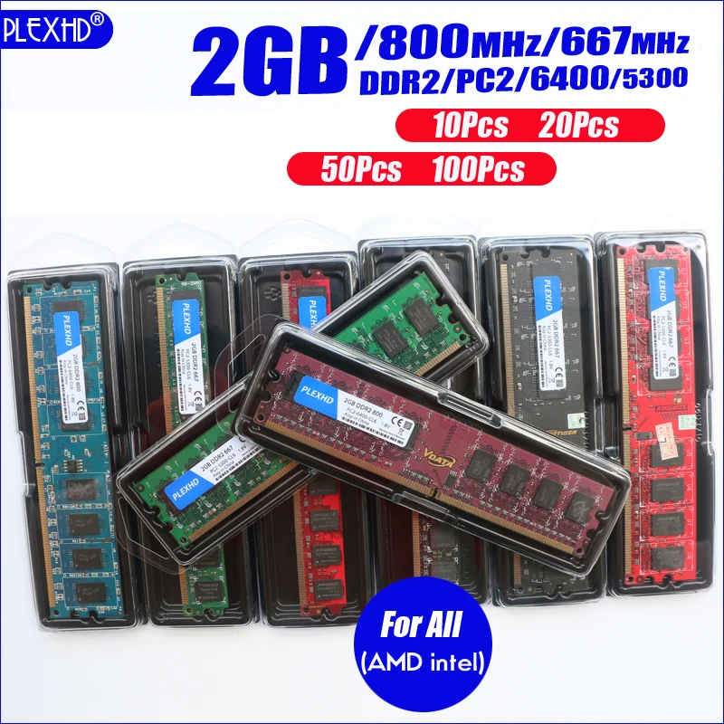 PLEXHD 10 шт. ОЗУ для настольного ПК модуль памяти DDR2 800 PC2 6400 1 Гб 2 4 (2 * Гб) совместимый