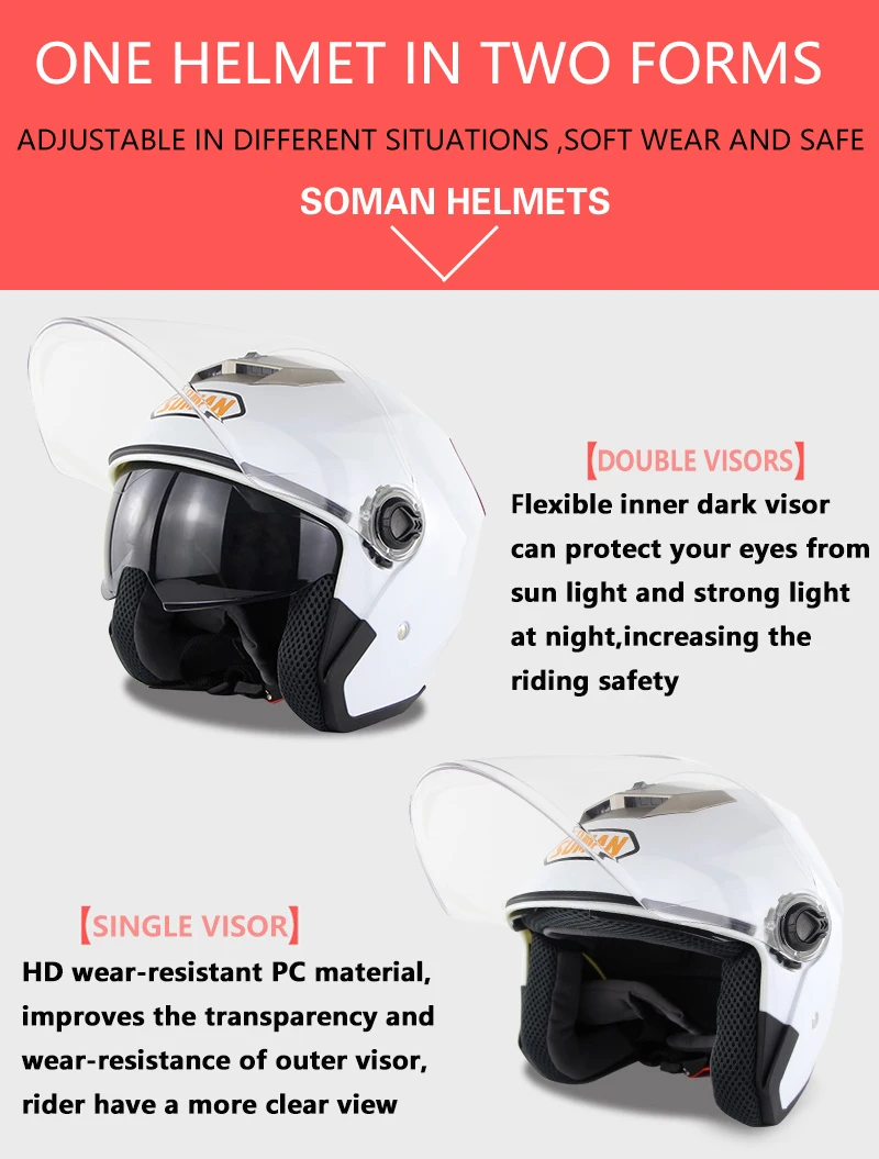 SOMAN SM517 двойной козырек скутер шлемы Чоппер Винтаж Casco мотоциклетный шлем мото открытый шлем точка утверждения