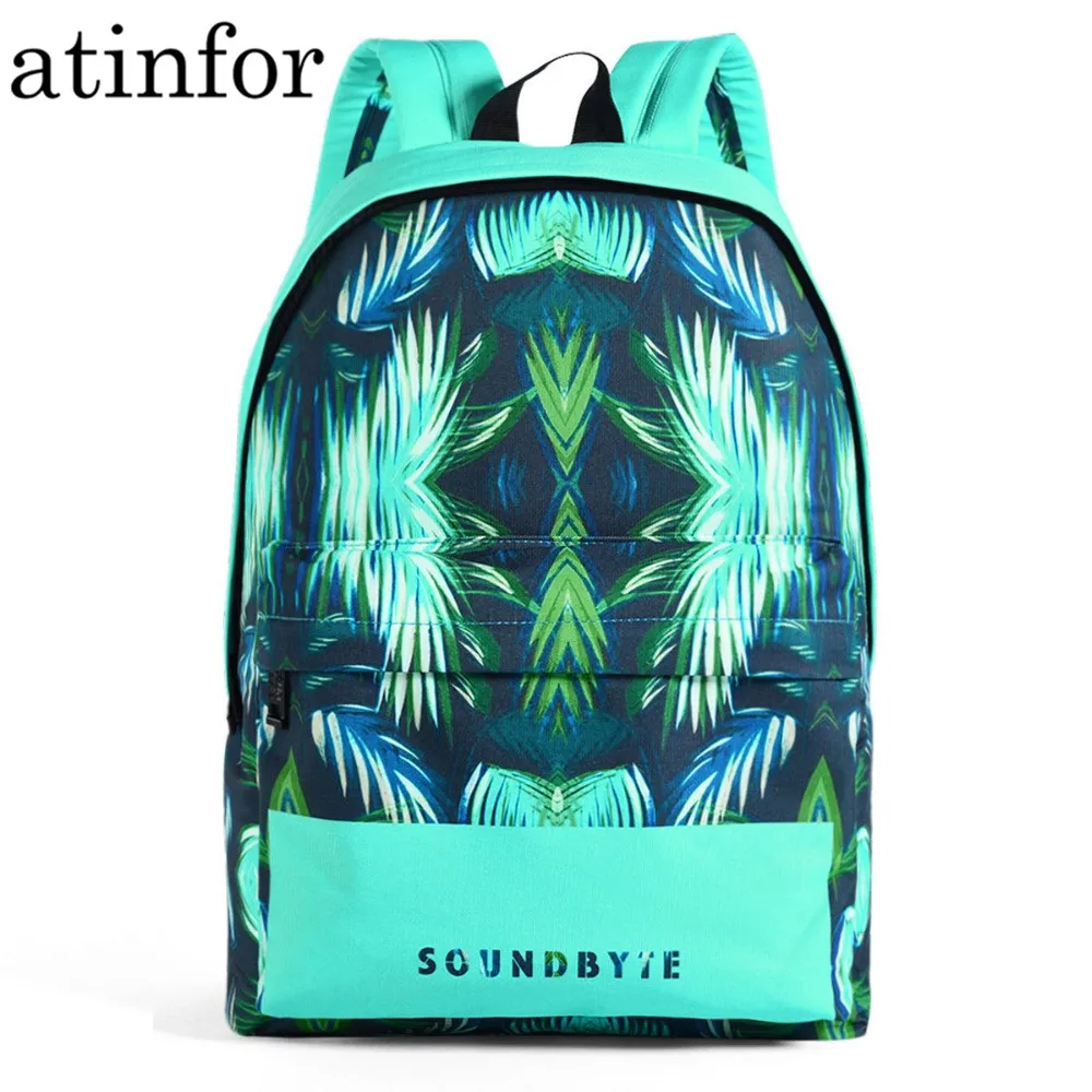 

Green Leaf Printing Backpack Women Casual Daily Bagpack 14 inches Laptop Backpack Lady
