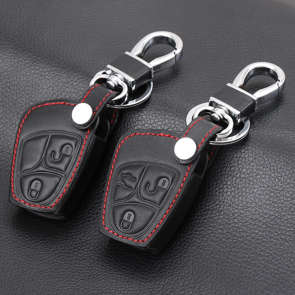 

Car Styling Genuine Leather With Buckle Key Cover Key chain For Mercede Benz B C E ML S CLK CL 3B 3BT keyless entry protective