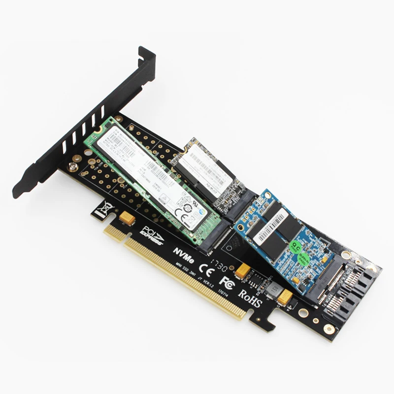 3 в 1 PCI-E 3,0X16 для NGFF M.2 NVMe AHCI SSD адаптер для M Key B Key mSATA твердотельный накопитель с двойным интерфейсом SATA III